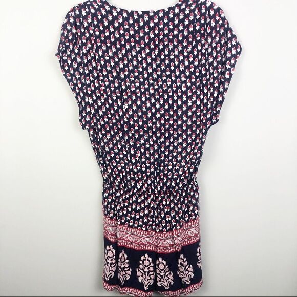EIGHT SIXTY | Boho Short Sleeve Romper Navy Blue & Red Floral Women’s Size M - Picture 7 of 10
